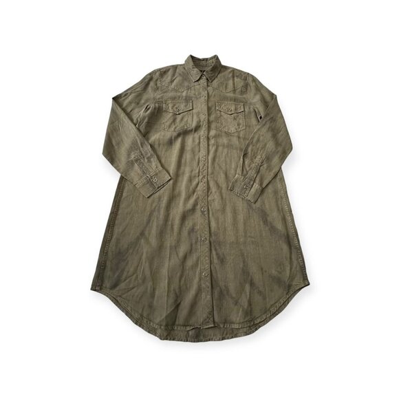 NWT Rails Sandra Shirt Dress Olive Black Tie Dye Button Front Tencel Linen, Sz S - Picture 7 of 13